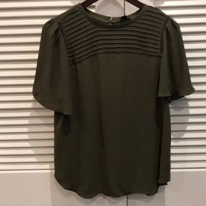 Dark green pleated lace detail blouse